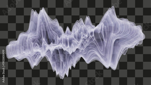 Digital Wave Abstract Topographic 3D Terrain Layered Structure Flowing Computational Graphic Pale Purple Semi-Transparent Illustration