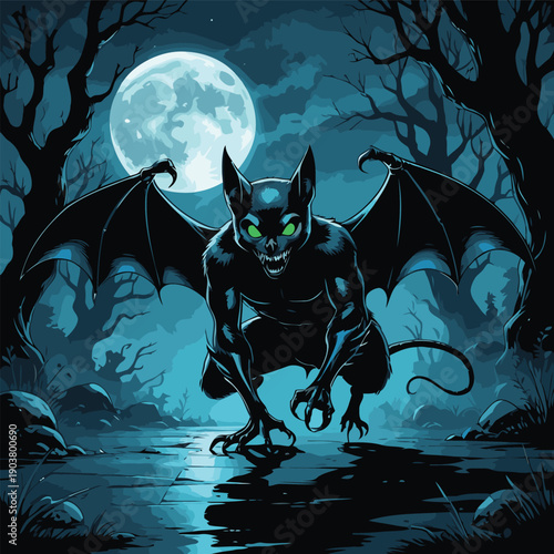 bat ghost vector illustration at night