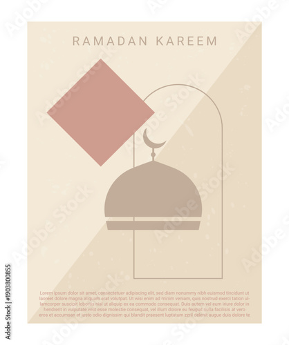 Minimalist Ramadan Kareem Poster Set with Abstract Islamic Architecture and Geometric Shapes, Boho Style Ramadan Greeting Cards in Muted Earthy Tones with Crescent Moon and Mosque Arches