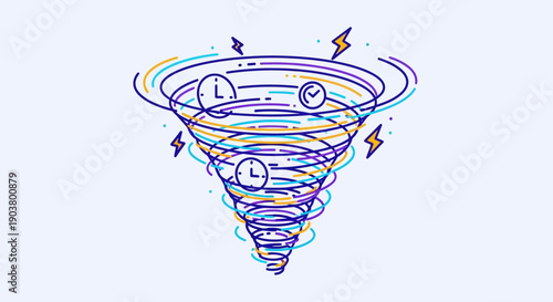Dynamic vortex illustrating time management challenges and urgent tasks in a modern workflow