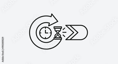 Iconic representation of a cyclical time management process and deadline progression