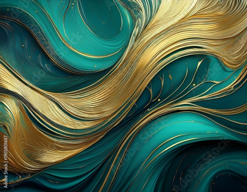 teal gold curved fluid wave texture