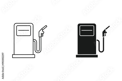 Fuel Pump Icons in Flat Design Style, Black and White Vector Illustration