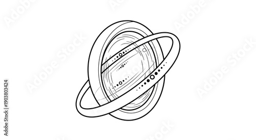 Abstract Outline Illustration of a Stylized Planet with Orbits and Rings Minimalist Celestial Body