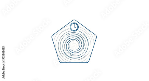 Time spiral concept icon with a clock symbol inside a pentagon outline illustrating deadlines and