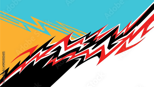 Dynamic abstract graphic design featuring sharp, electrifying lines and vibrant color blocks, creating a powerful visual of intense energy and rapid, agitated movement with a modern aesthetic