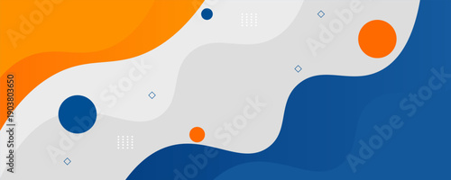 Blue and orange geometric business banner design. Creative banner design with wave shapes and lines for template. Simple design on white horizontal banner. Eps10 vector