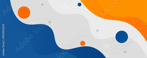 Blue and orange geometric business banner design. Creative banner design with wave shapes and lines for template. Simple design on white horizontal banner. Eps10 vector