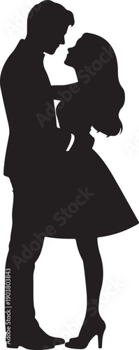 Valentine's Day Couple Silhouette - Romantic Love Vector Art