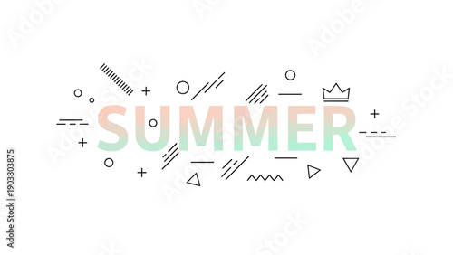 Dynamic 'SUMMER' word art illustration with a vibrant gradient color scheme and abstract geometric shapes, a modern vector graphic perfect for seasonal design projects