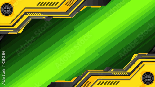 Futuristic Abstract Green and Yellow Digital Geometric Design