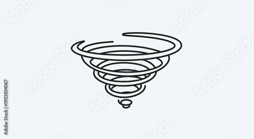 Minimalist Black Outline Drawing of a Dynamic Swirling Vortex or Funnel Shape