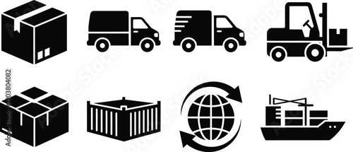Global Logistics Shipping and Warehouse Delivery Icons