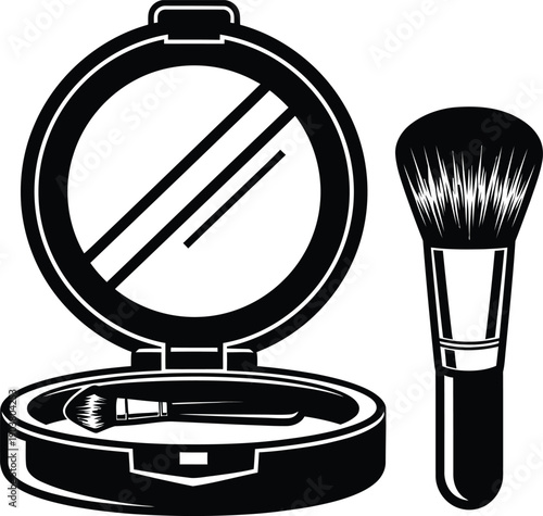 Makeup brush and compact mirror