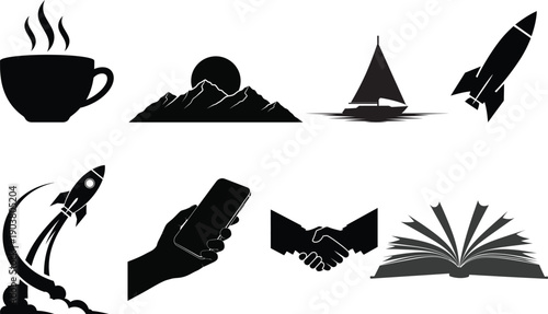 Collection of icons featuring various objects and symbols