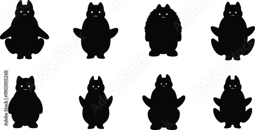 Eight black cat silhouettes on white background