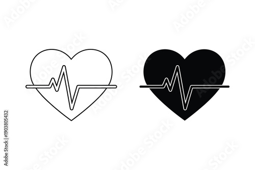 Heart rate monitor icon with heartbeat line in flat design vector illustration