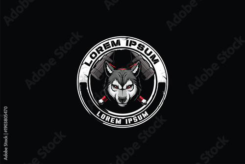 Fototapeta Wolf with rough cross post-apocalyptic mallet style vector template