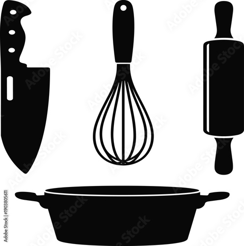 Black and White Kitchen Utensils Silhouette knife