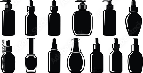 Collection of various cosmetic and soap bottle silhouettes
