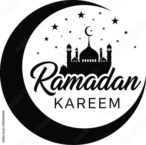 Ramadan Kareem Crescent Moon and Mosque Silhouette