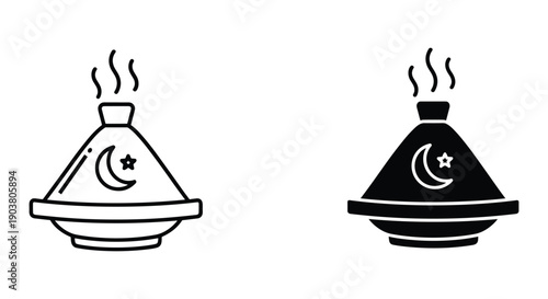 Crescent Moon and Star Tea Infuser Icon Set in Black and White