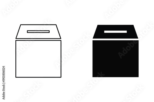 Ballot Box Icon Set in White and Black Flat Design Vector Illustration