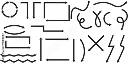 black arrow set direction symbols curved straight doodle arrows vector collection