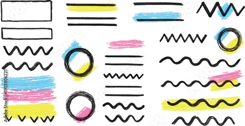 Brush strokes, black ink lines, vector abstract set with paint brush grunge texture on white background. Paintbrush strokes and ink smear stains