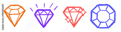 Diamonds Crayon Chalk Drawing Doodle Vector Set
