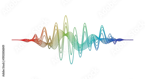 Vibrant multicolored sound wave or audio equalizer visual illustration on white background