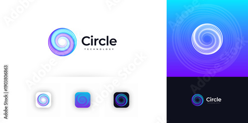 Whirlwind Logo Concept Design Twisting Line Icon Symbol Sign Label Emblem for AI Data Science Technology, Medical Innovation Medtech, Neural Research, Biotech Lab, Networks Tech. Vector Illustration