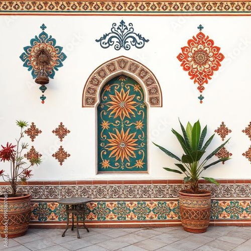 A house facade decorated with antique Spanish motifs,AI Image