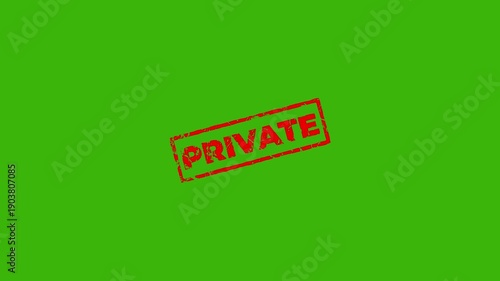 Private rubber stamp design animation on transparent background. Rubber, seal, red, vintage effect, textured, motion graphics for video content and web.stamp zooming text seal.