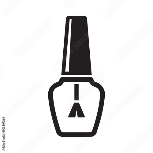 Clean black vector icon of a nail polish bottle with brush cap, minimal flat silhouette