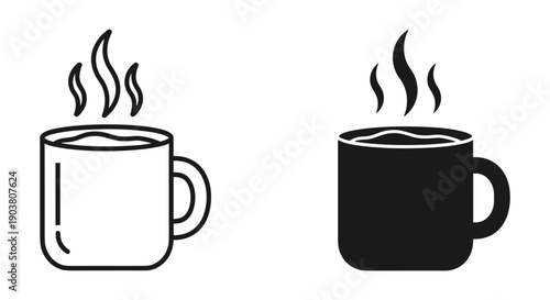 Hot coffee cups steaming vector illustration minimalist black and white morning beverage concept