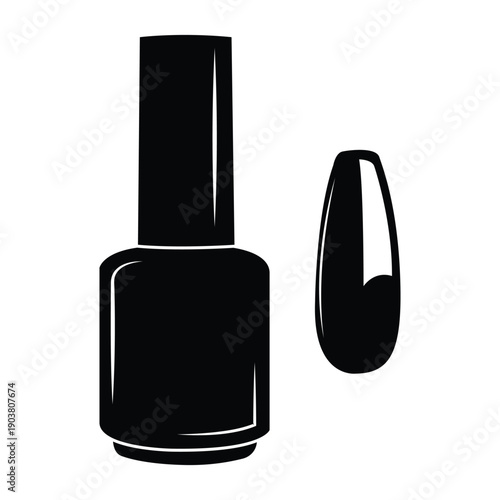 Clean black vector icon of a nail polish bottle with brush cap, minimal flat silhouette