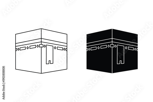 Kaaba Cube Islamic Symbol Black and White Vector Illustration