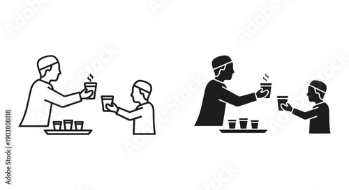 Teamwork collaboration diverse professionals toasting coffee cups in office celebration success vector illustration