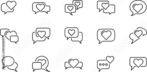 Favorite chat thin line icon set. Chat, social media, like minimal icons.