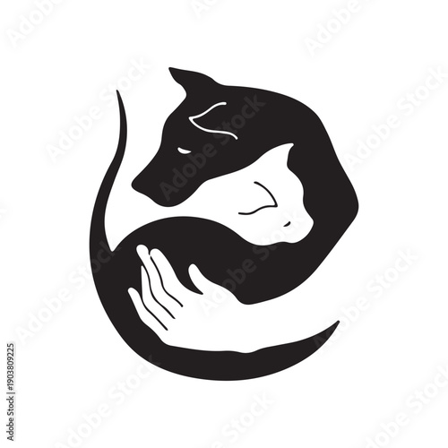 Black and white dog and cat yin yang symbol vector