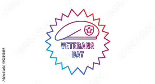 Veterans Day military beret badge with gradient colors honoring service and sacrifice
