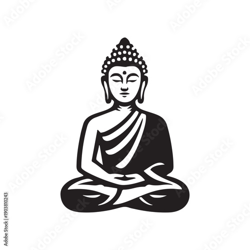 Black and white of a seated Buddha figure meditation serene calm vector