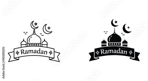 Ramadan mosque lantern crescent moon islamic banner vector illustration minimalist design religious festival