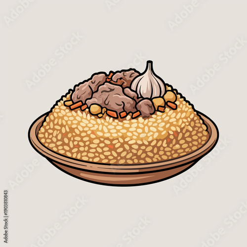 Uzbek Plov Vector Illustration of Traditional Central Asian Lamb and Carrot Rice Pilaf