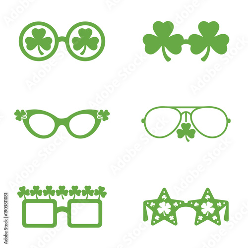 St Patricks Day Shamrock Glasses Icons Set