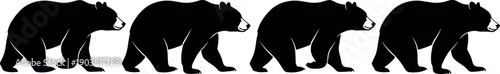 Black, bear, silhouette, collection, set, of, four, walking, grizzly, animals, isolated, on, white, background, for, logo, nature, design, wildlife, graphics.