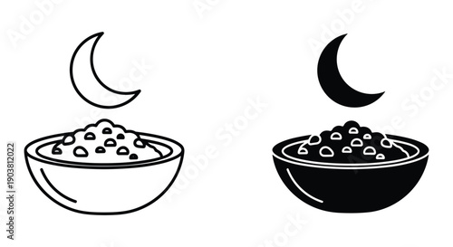 Cereal Bowls with Crescent Moon Illustrations in Black and White