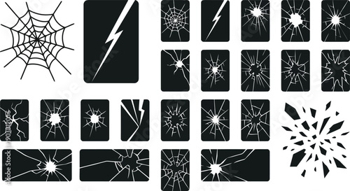 Collection of crack and crack effects on glass and screens  various styles and shapes