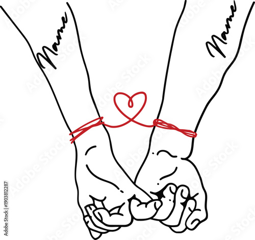 Intertwined hands with heart symbol and text